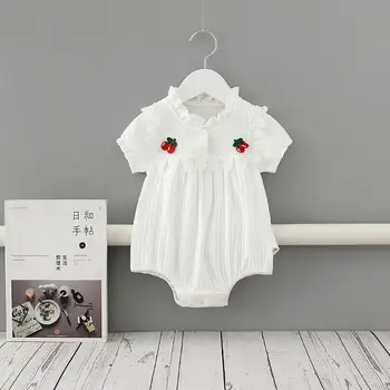 2023 Bērnu Baltos Kombinezonus Jaundzimušo Vasaras Uzvalku Vasaras Apģērbu Jaundzimušajiem Bērniem Ķiršu Iespiestas Bērnu Ikdienas Kokvilnas Mīksta Jumpsuits