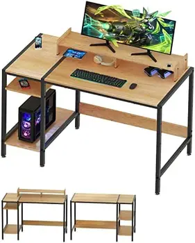 Datoru Galds - 47\u201D Home Office Mazo galdu ar Monitoru Statīvs, Zemniecisks Rakstāmgalds, 2 Monitori, Regulējams Uzglabāšanas Telpa