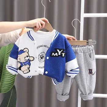 Pavasara Rudens korejas Boutique Bērnu Apģērbu Komplekts Baby Boy Apģērbs Karikatūra Beisbola Jakas + Balts T-krekli + Bikses Zēniem Tērpiem