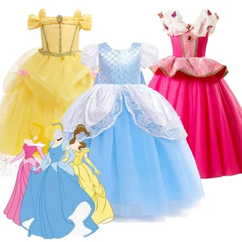 Princese Kleita Meitene Belle Kostīmu Pelnrušķīte Sleeping Beauty Saģērbt Bērniem Kroku Belle Halloween Rožu mežģīnes Karnevāla Kleita
